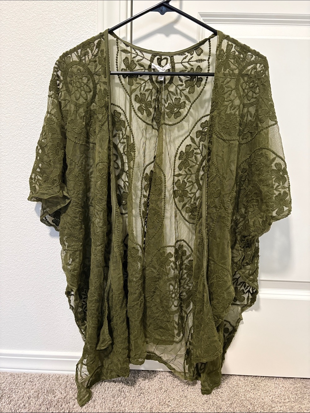 Maurices Olive Green Sheer Embroidered Kimono Cardigan